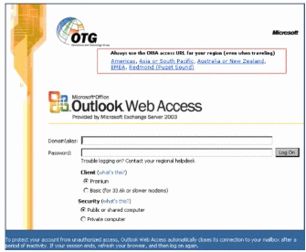 Figure 9: Example OWA Logon Screen