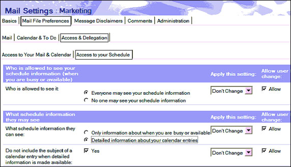 Mail File Preferences - Access & Delegation - Access to your Schedule 子附签
