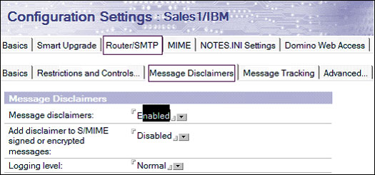 Configuration Settings 文档上的 Messaging Disclaimers 子附签