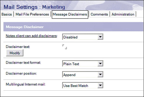 Mail Settings Policy 文档的 Messaging Disclaimers