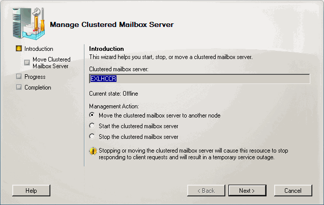 Figure 6 Manage Clustered Mailbox Server Wizard